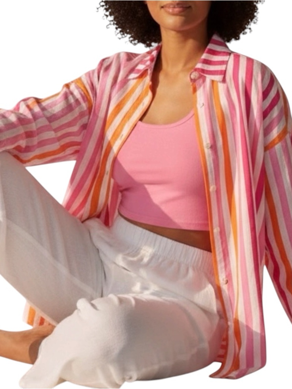 Beach Riot Alexa Sunset Stripes Oversized Cotton Button Front Shirt Cover Up - Picture 3 of 13